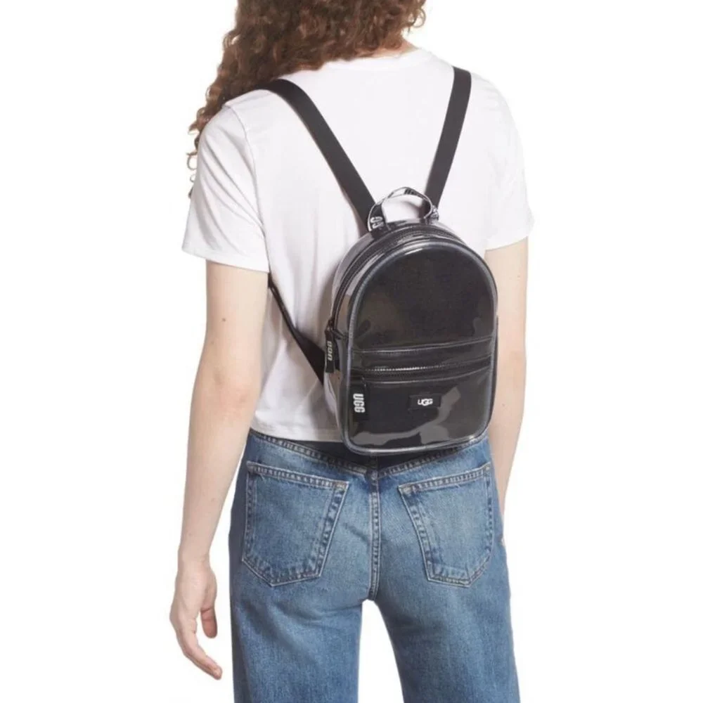 UGG DannieII Unisex Black Glossy Clear Overlay Sporty Trendy Mini Back Pack NEW